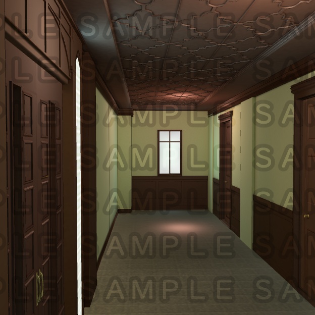 【3D背景素材】学園寮の光輝な階段部屋・洋館の階段 (付属品有)