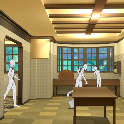 【3D背景素材】学園寮のアルカイックキッチン(山荘・洋館のキッチン)