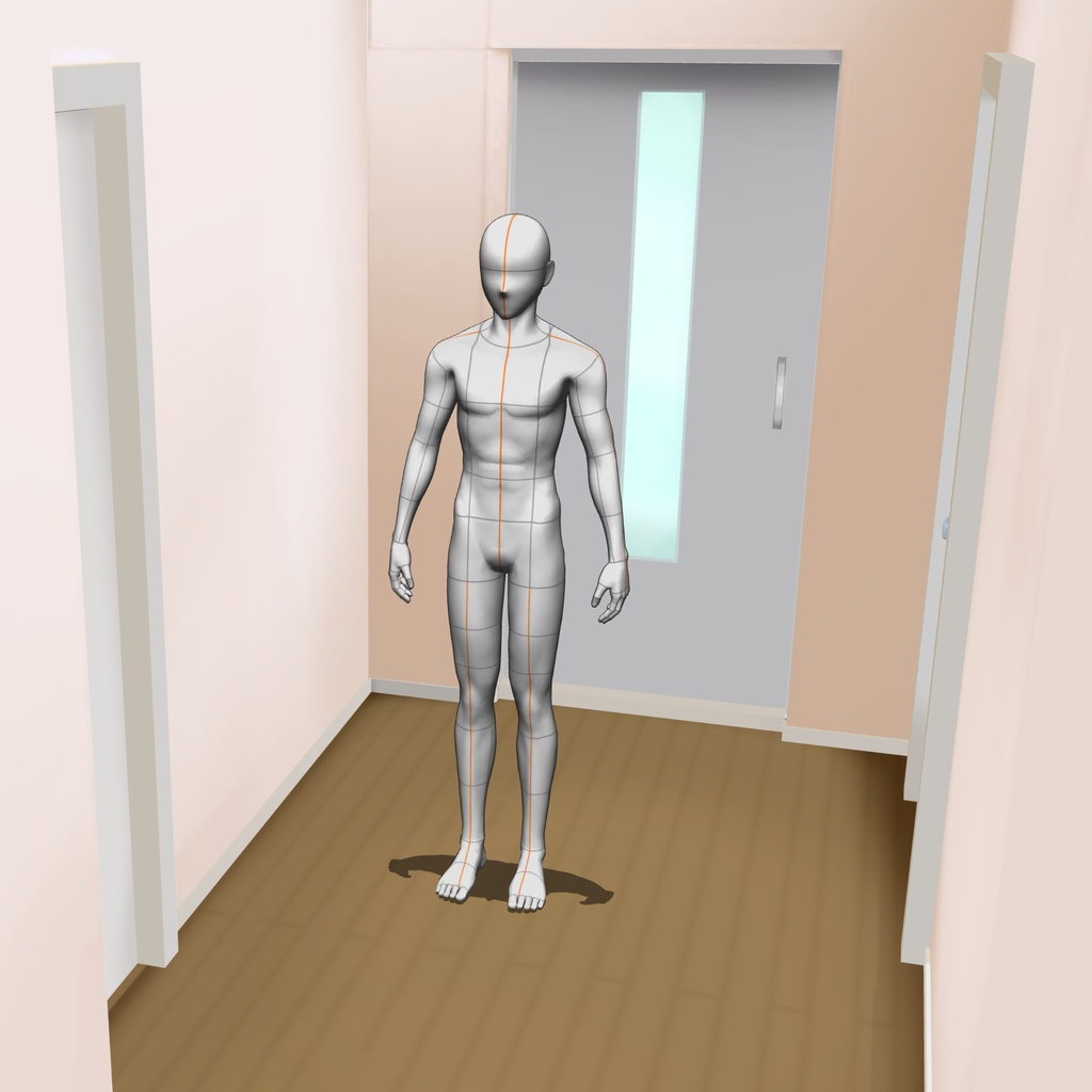 【3D背景素材】部屋数の多いマンション廊下+玄関