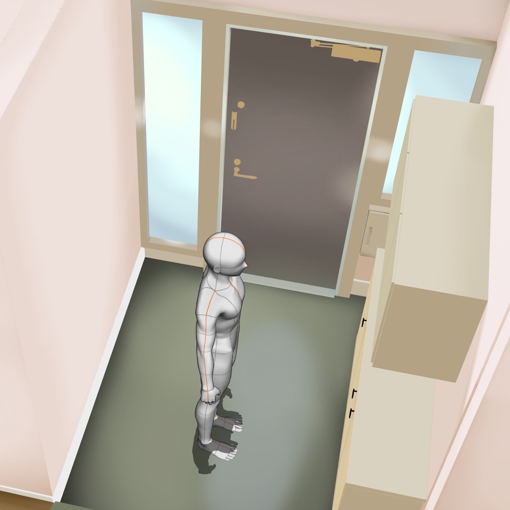 【3D背景素材】部屋数の多いマンション廊下+玄関