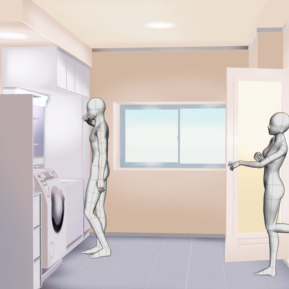 【オプション品1】3D背景素材・陽のあたるマンションランドリールーム・脱衣所