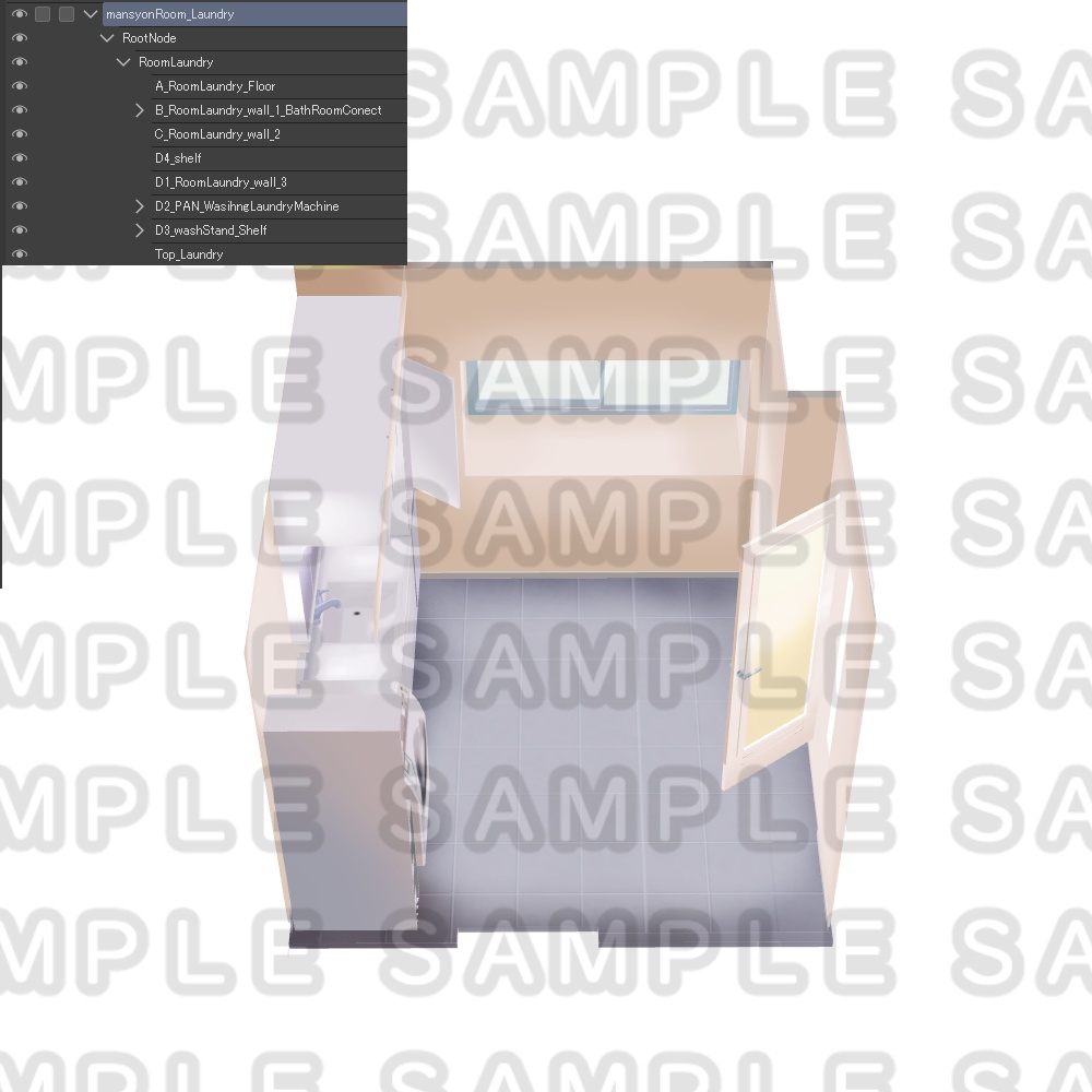 【オプション品1】3D背景素材・陽のあたるマンションランドリールーム・脱衣所