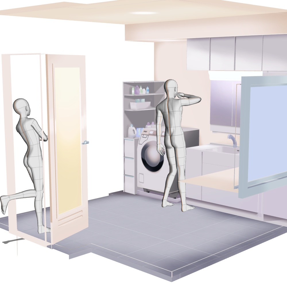 【オプション品1】3D背景素材・陽のあたるマンションランドリールーム・脱衣所