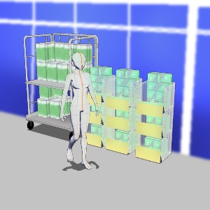 【3D背景素材】薬局前のトイレットペーパー台車(+マスク販売バスケット)