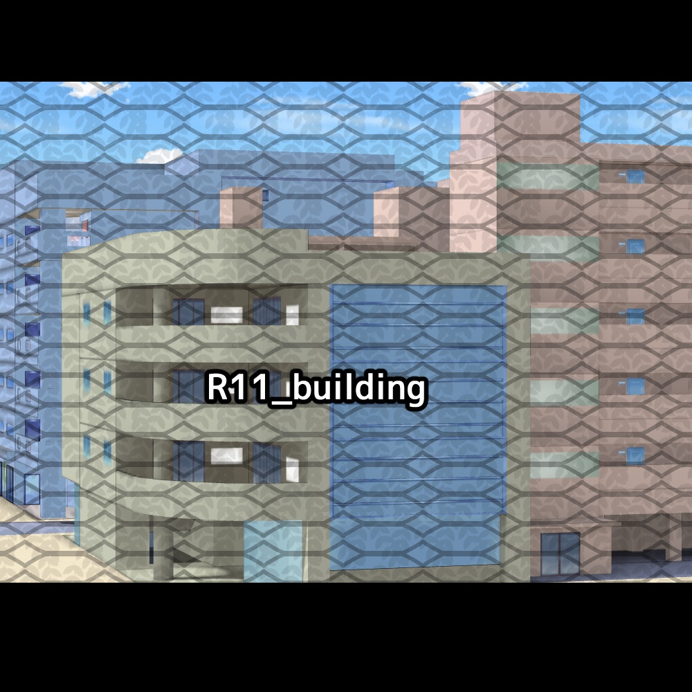 【3D背景素材】都会の街のビル群の一角・多目的飲食店とビル群TYPE/R1~・イベントスポット