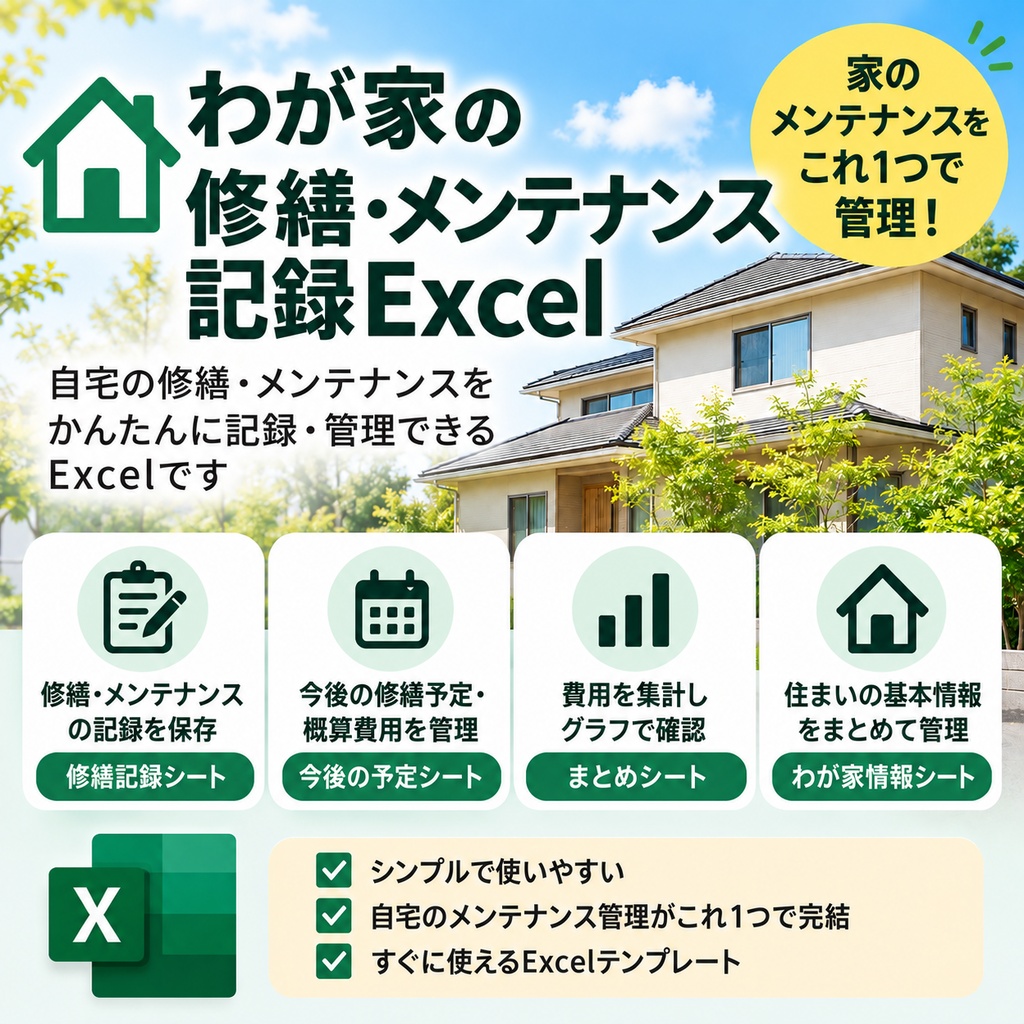 わが家の修繕・メンテナンス記録｜かんたんExcelテンプレート