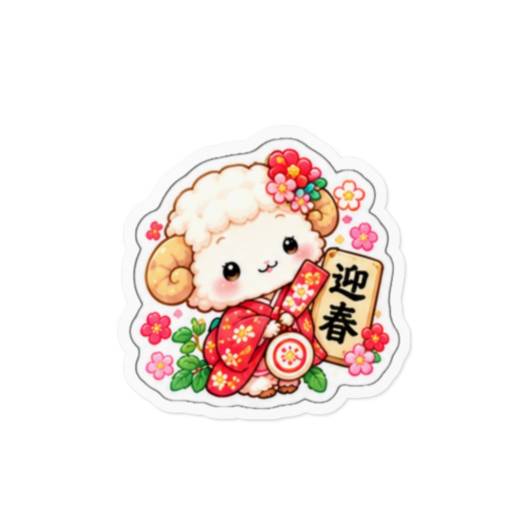 Cute Japanese New Year Sheep Sticker(2027可愛い羊の干支ステッカー迎春)