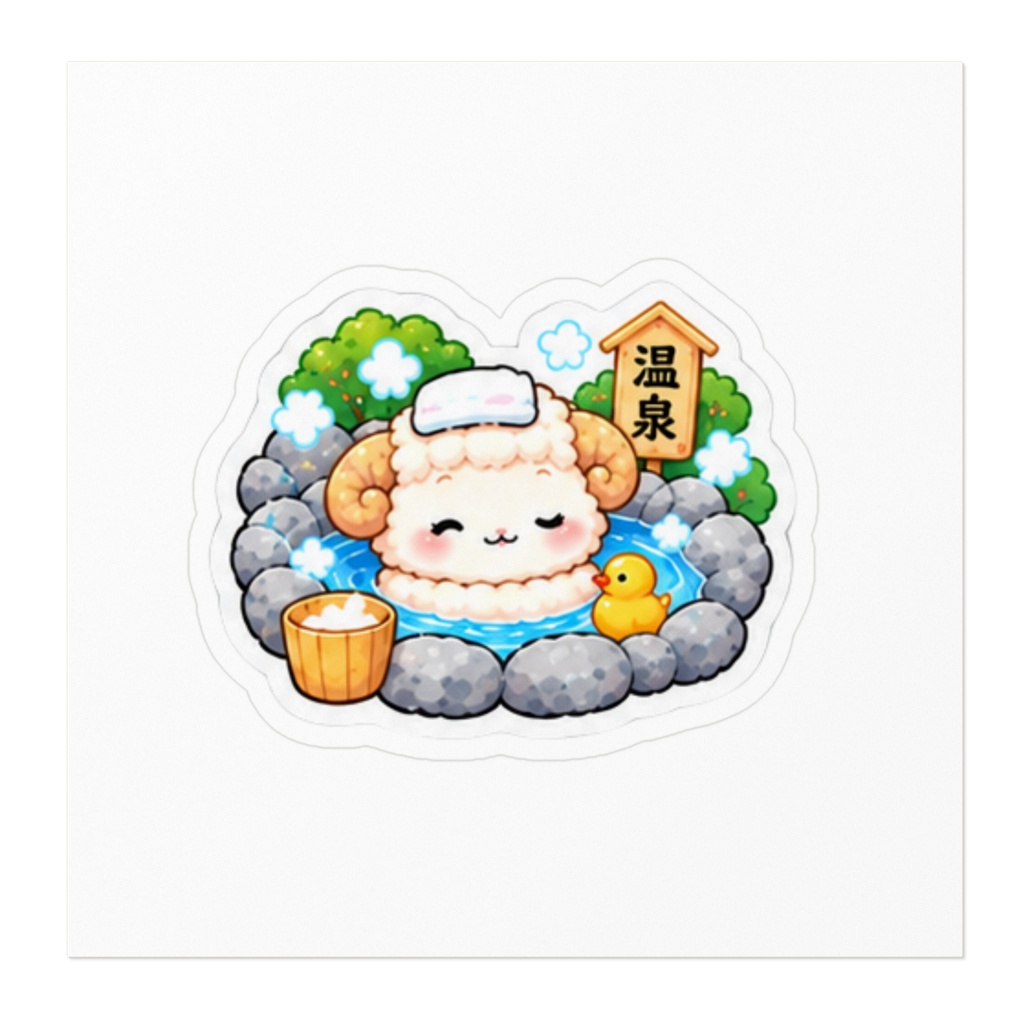 【冬の温泉】ほっこり羊ちゃん♨️|かわいい和風イラストステッカー Cute Sheep in a Japanese Hot Spring – Kawaii Winter Sticker