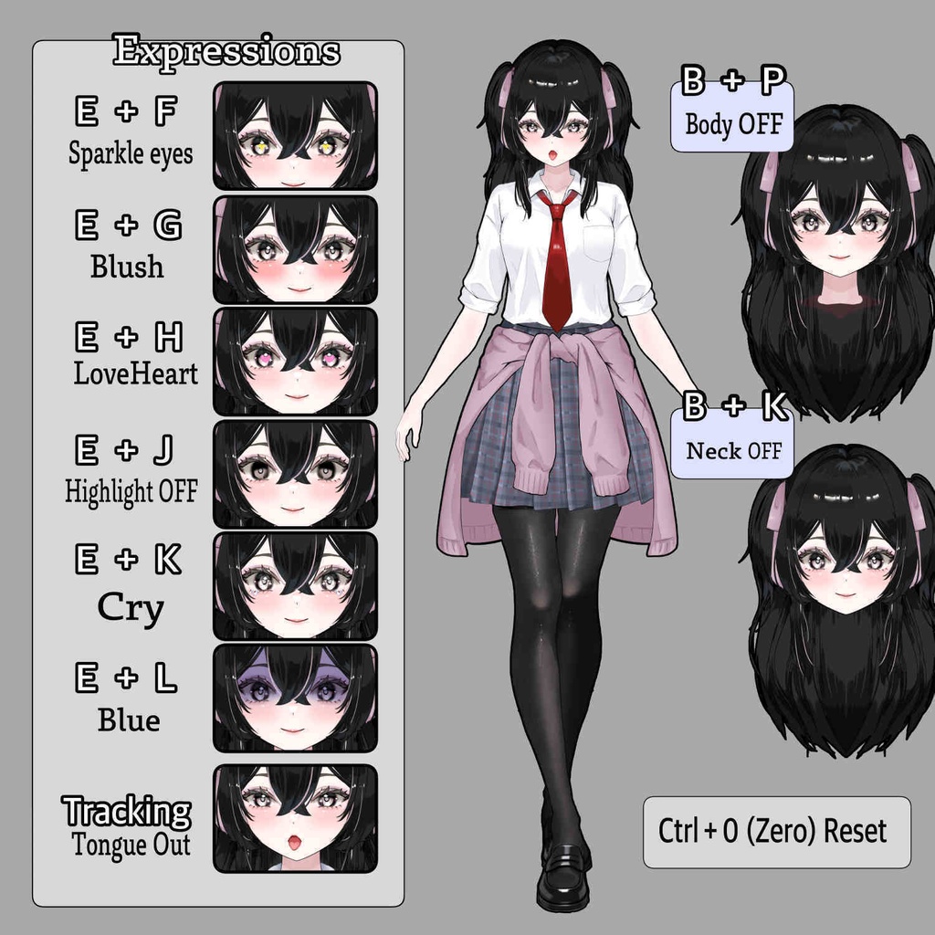 【汎用モデル】ゲーム配信特化の黒髪JK【VtubeStudio】