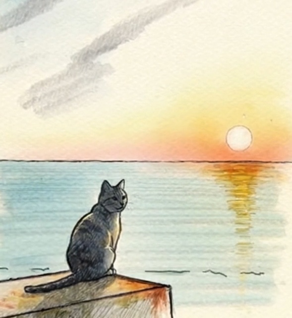 【AI動画プロンプト】海辺のねこ