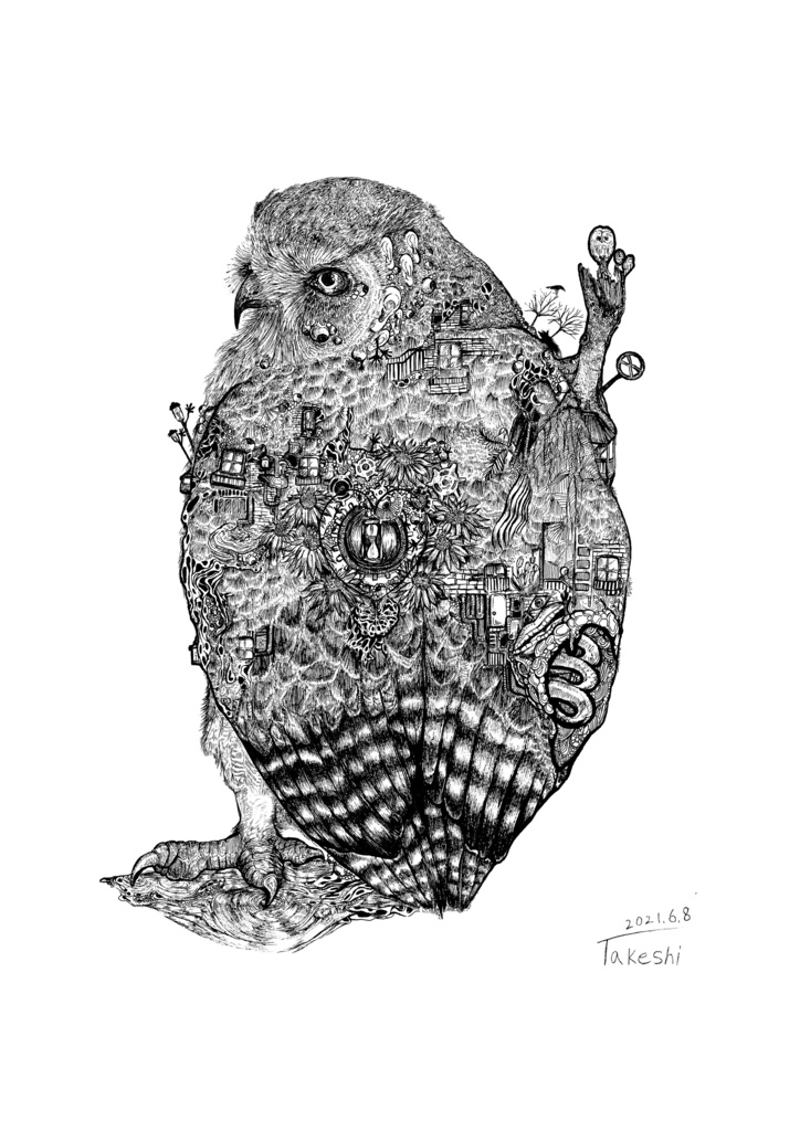 シマフクロウ デザインTシャツ