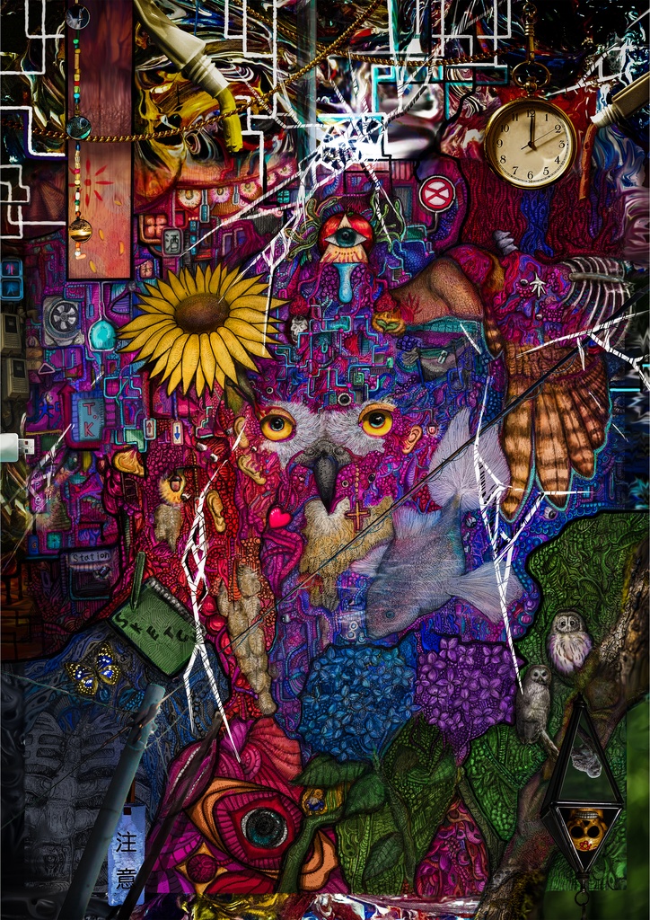 シマフクロウ デザインTシャツ-ブラック