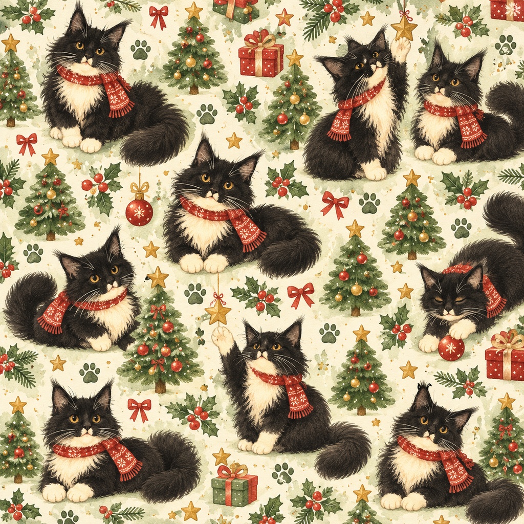 開運猫クリスマスデジタルペーパー&スタンプセット|全20点