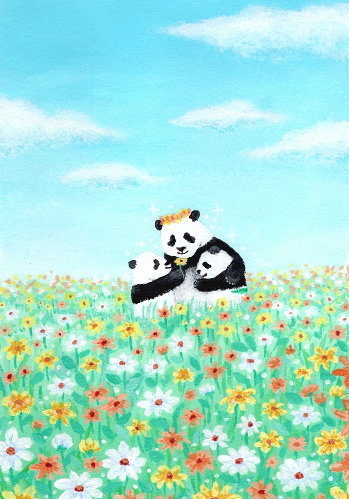 お花畑で仲良し親子パンダiPhoneケース