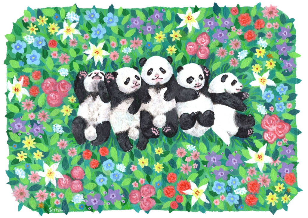 赤ちゃんパンダとお花畑 トートバッグ