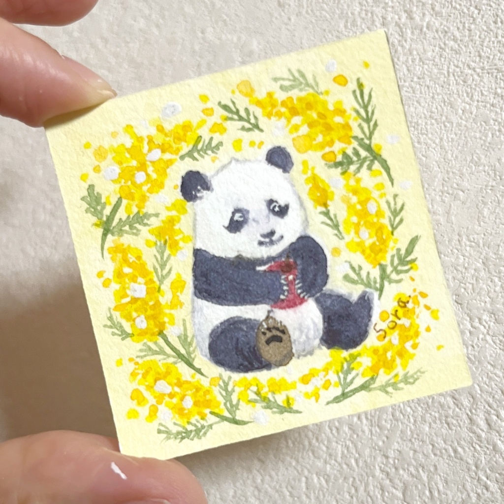 なおこ様専用【ミニ原画】ミモザと子パンダ