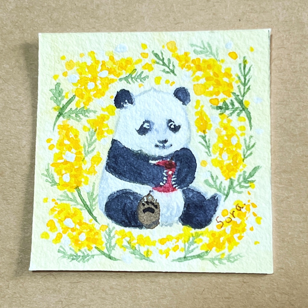 なおこ様専用【ミニ原画】ミモザと子パンダ