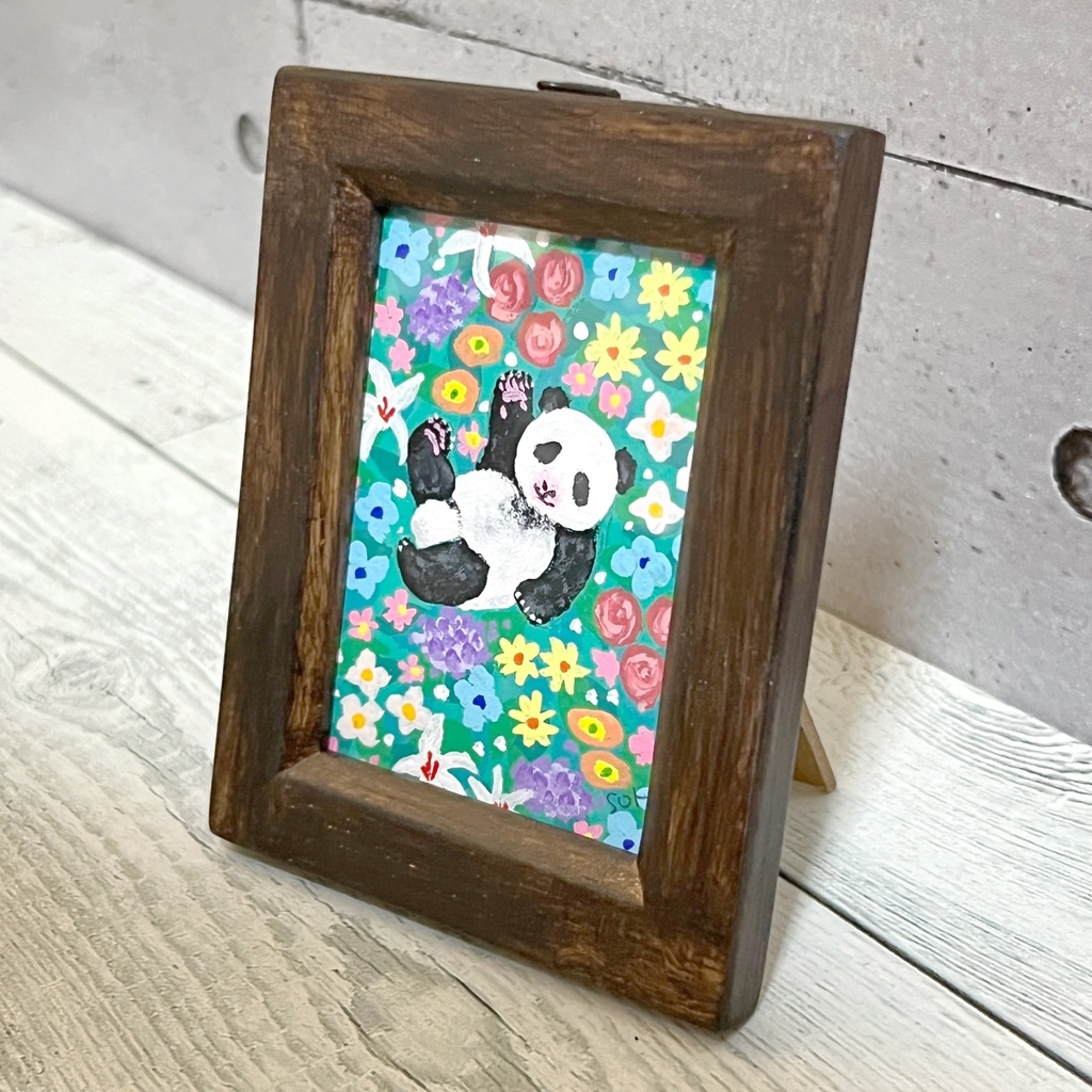 のん様専用【ミニ原画】赤ちゃんパンダとお花畑2
