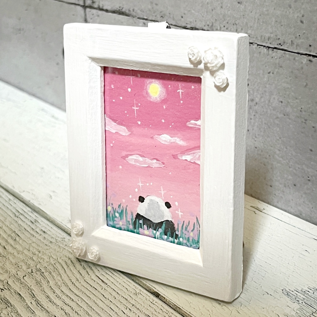 ゆうき様専用【ミニ原画】ピンクの夜空と子パンダ