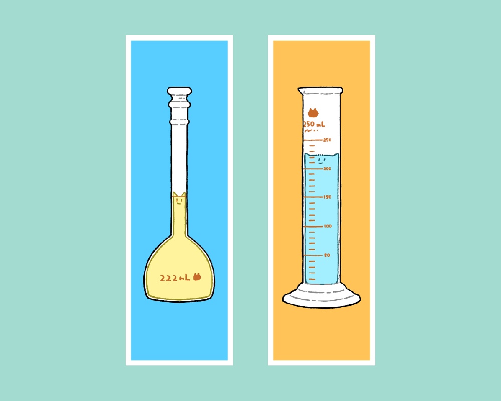 メスシリンダーねこ・メスフラスコねこ クリアしおり2枚セット