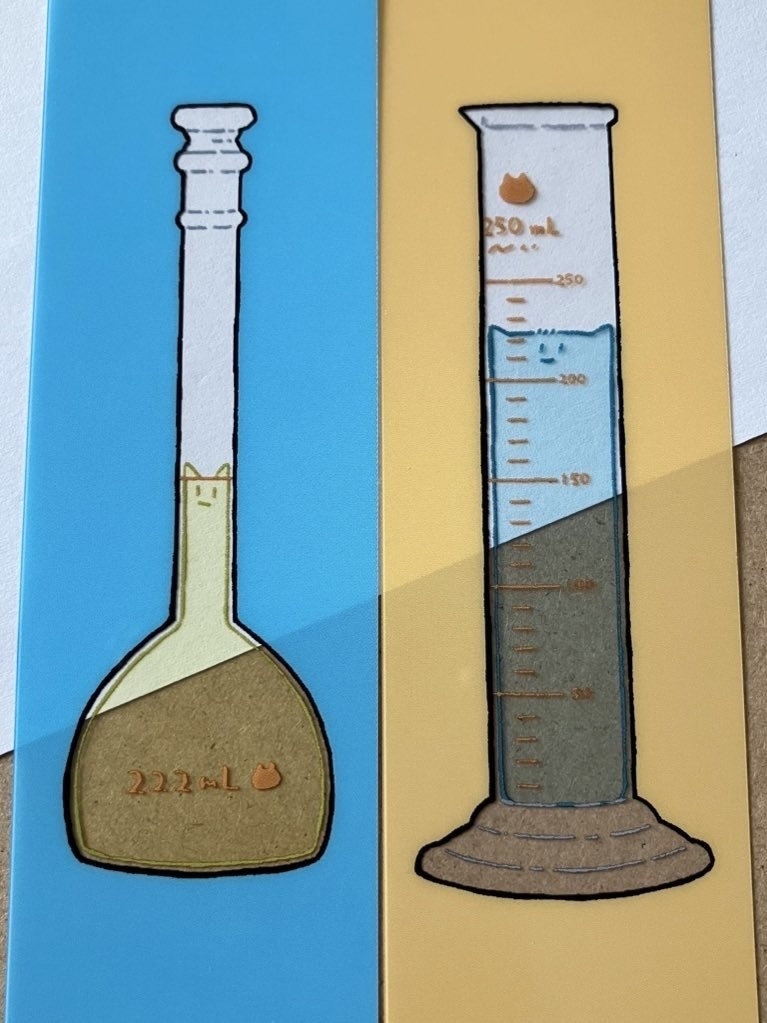 メスシリンダーねこ・メスフラスコねこ クリアしおり2枚セット