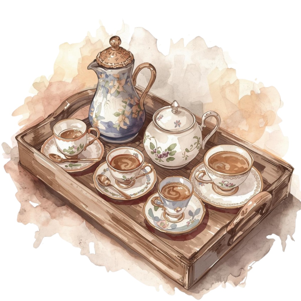 水彩のアンティークキッチン小物クリップアート(15種類・PNG)