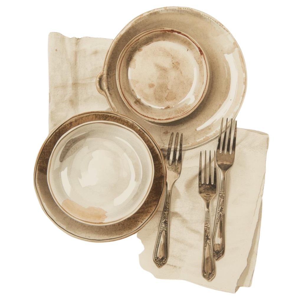 水彩のアンティークキッチン小物クリップアート(15種類・PNG)