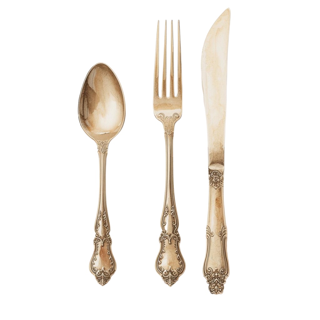 水彩のアンティークキッチン小物クリップアート(15種類・PNG)