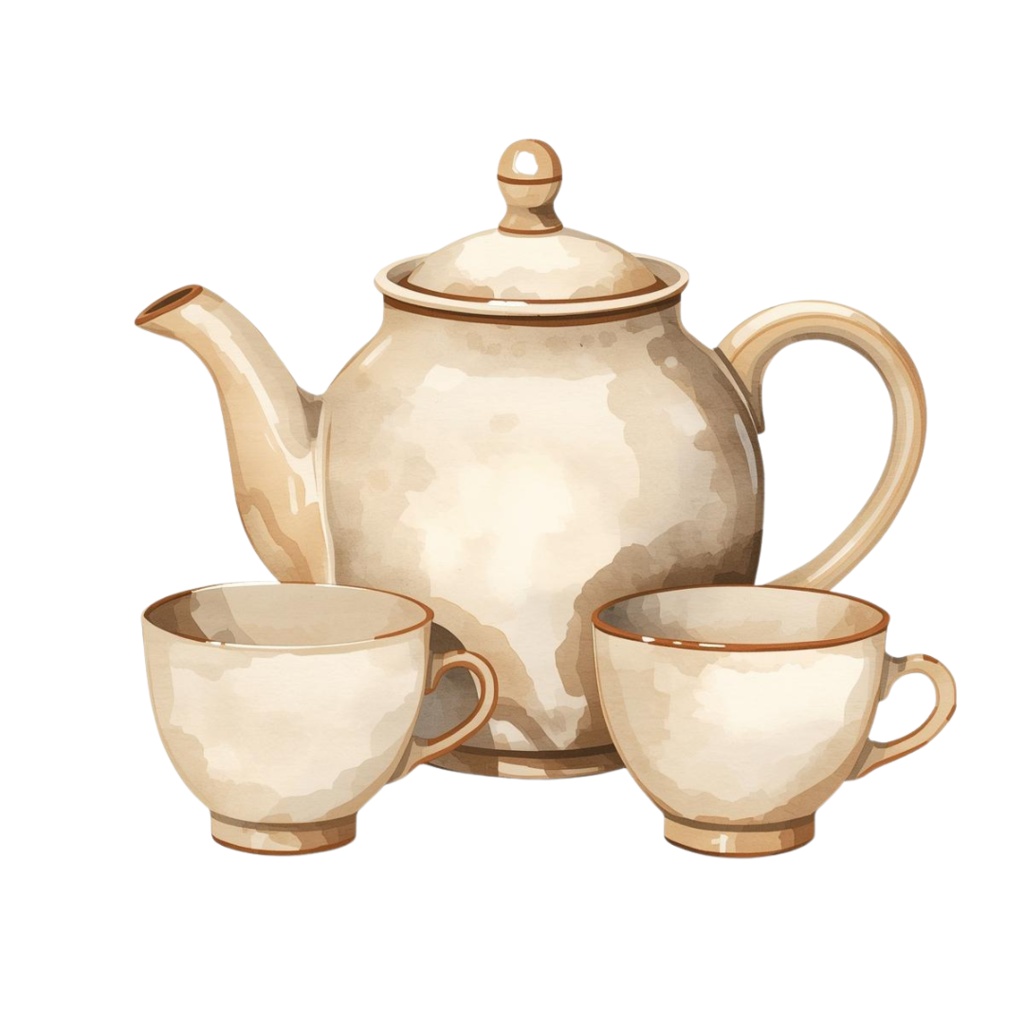 水彩のアンティークキッチン小物クリップアート(15種類・PNG)