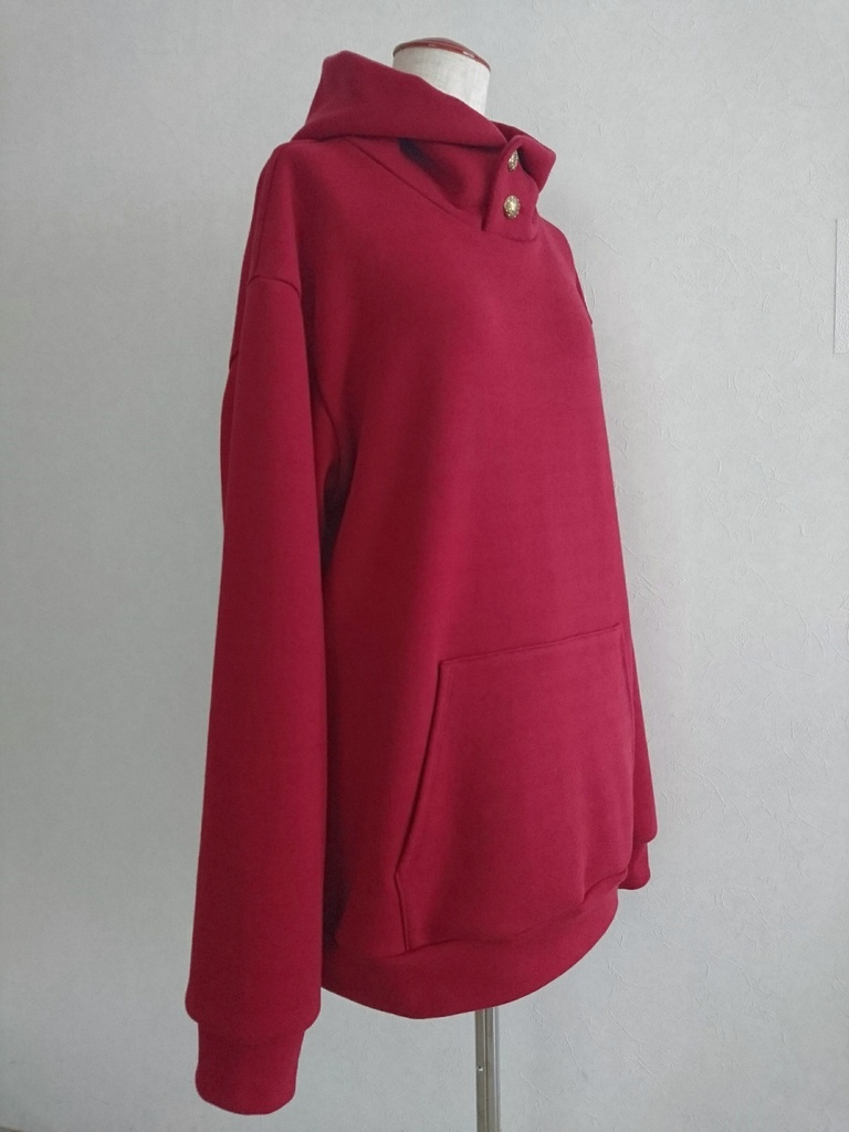 ボタン開きフードプルパーカー