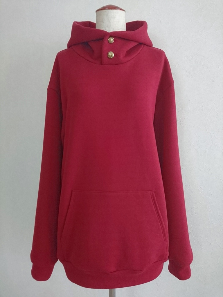 ボタン開きフードプルパーカー