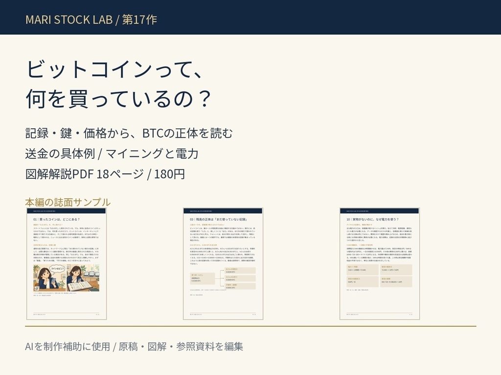 ビットコインって、何を買っているの？｜BTCの正体・送金・電力【図解解説PDF】