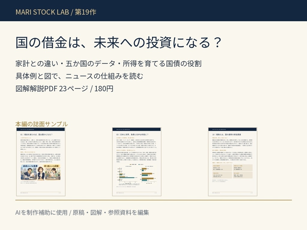 国の借金は、未来への投資になる？｜五か国のデータ・借換え・所得と成長【図解解説PDF】