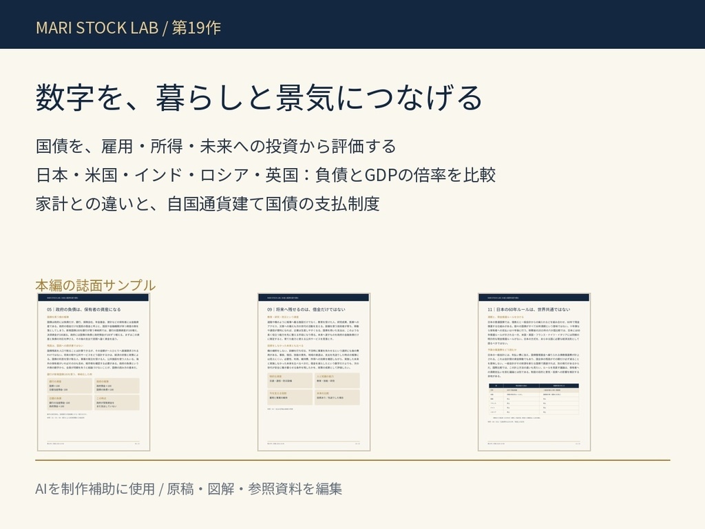 国の借金は、未来への投資になる?|五か国のデータ・借換え・所得と成長【図解解説PDF】