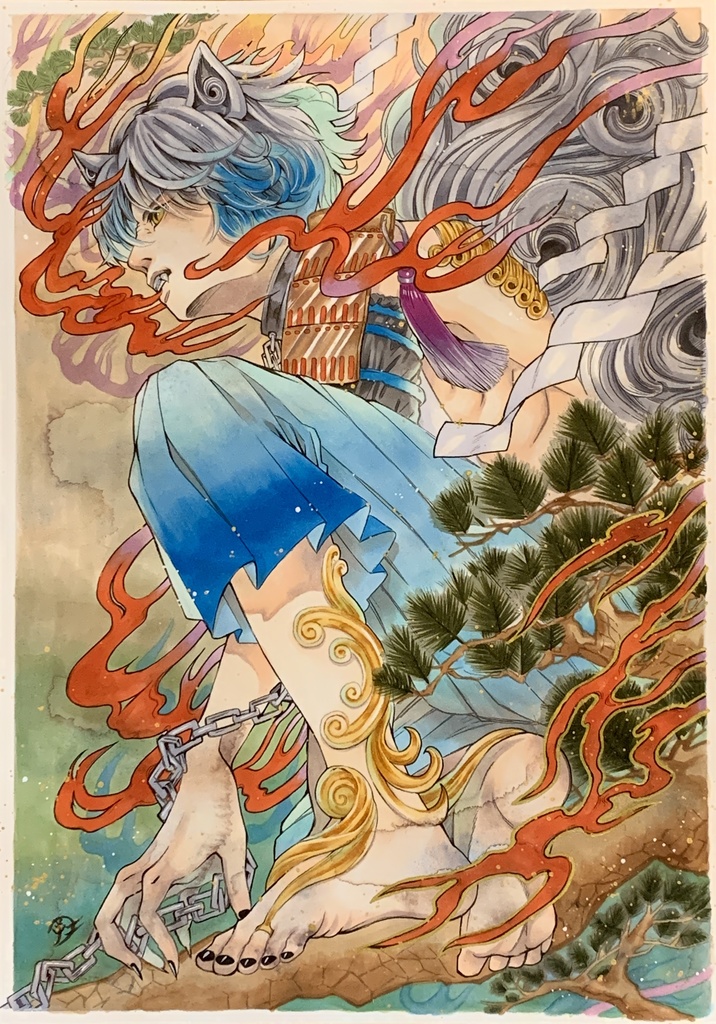 額装原画「社ノ眷属・狛犬」
