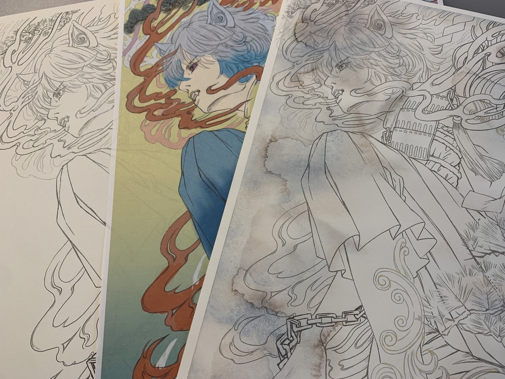額装原画「社ノ眷属・狛犬」