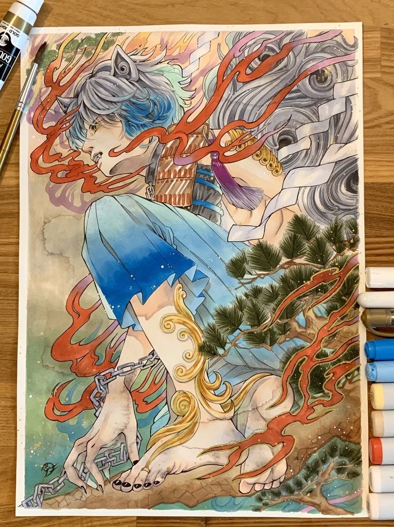 額装原画「社ノ眷属・狛犬」
