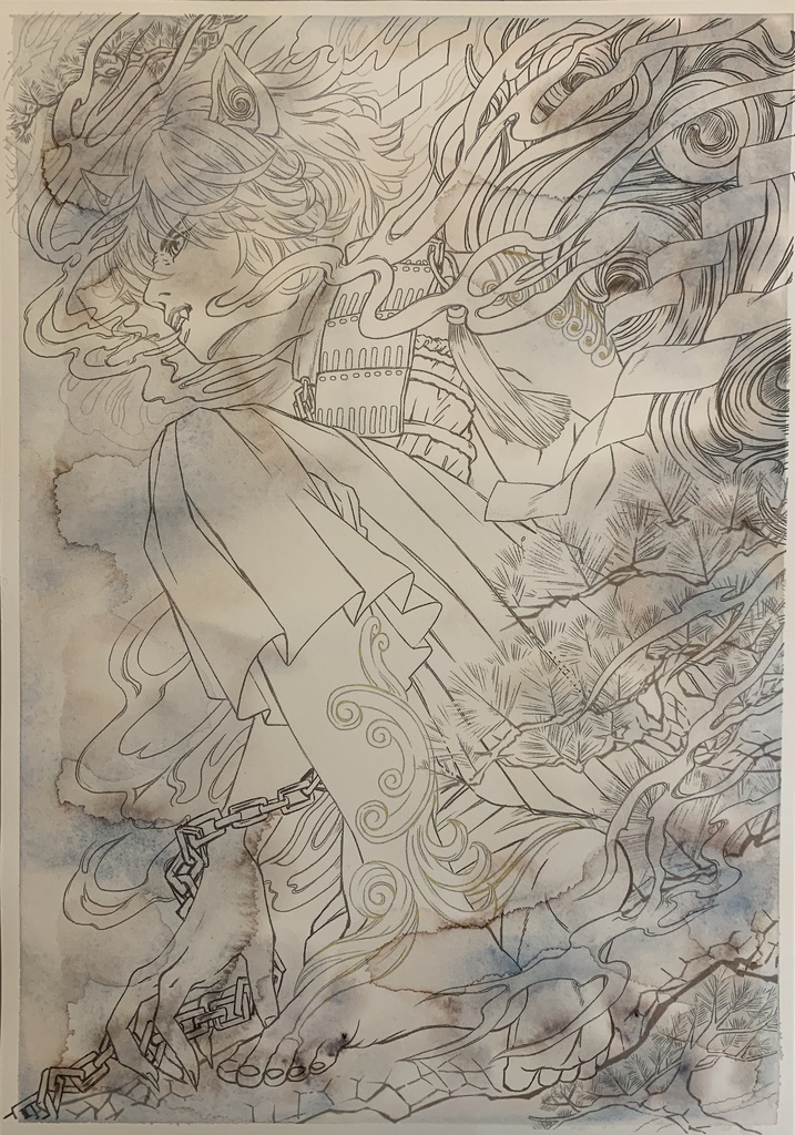額装原画「社ノ眷属・狛犬」