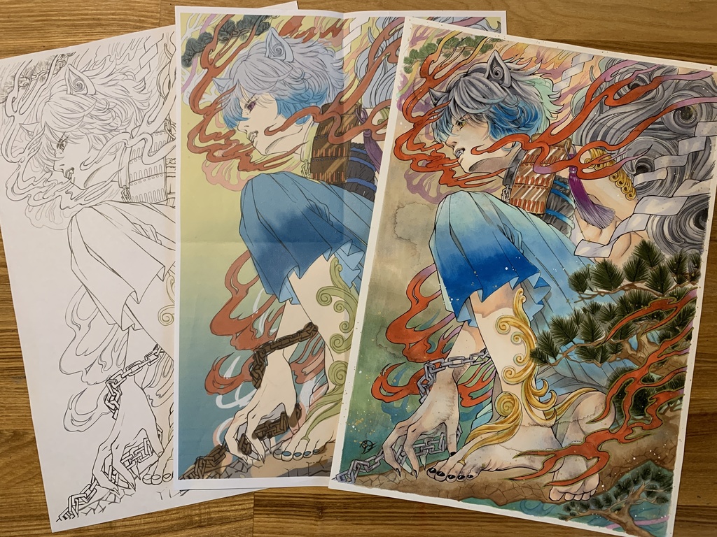 額装原画「社ノ眷属・狛犬」