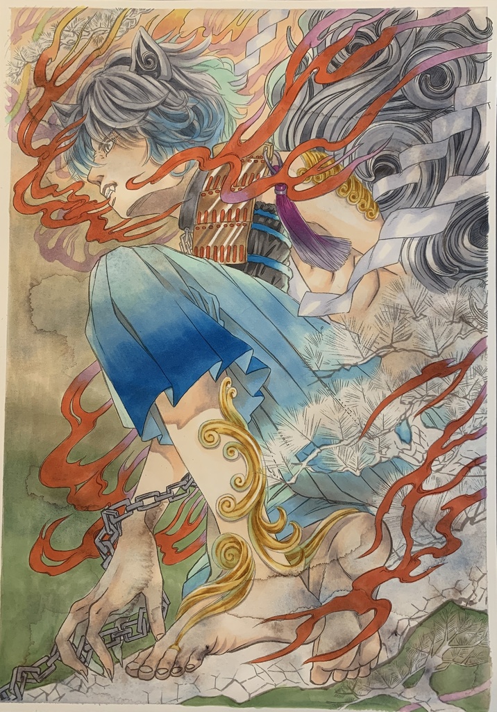 額装原画「社ノ眷属・狛犬」
