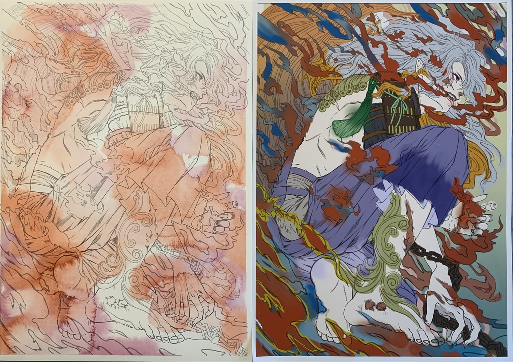 額装原画「社ノ眷属•狛獅子」
