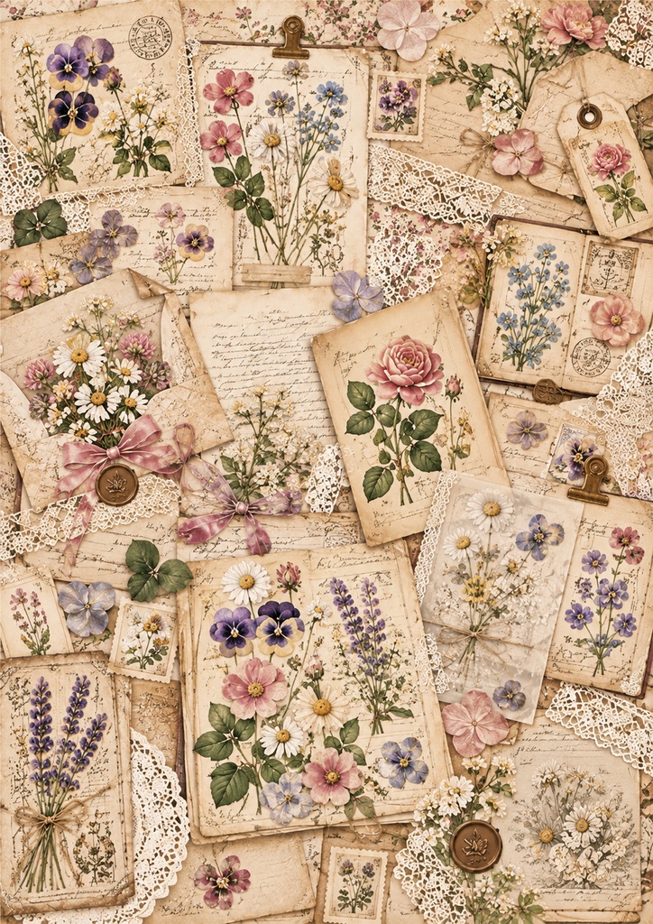 秘密の押し花標本室|デザインペーパー6柄セット A4・高解像度【ダウンロード販売】