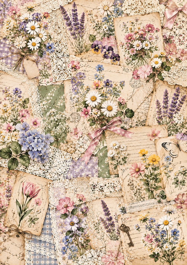 秘密の押し花標本室｜デザインペーパー6柄セット A4・高解像度【ダウンロード販売】