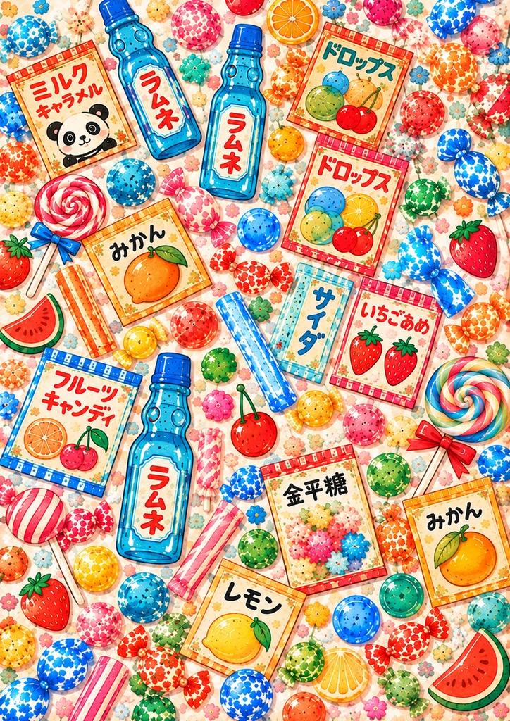 昭和レトロ駄菓子屋|デザインペーパー6柄セット A4・高解像度【ダウンロード販売】