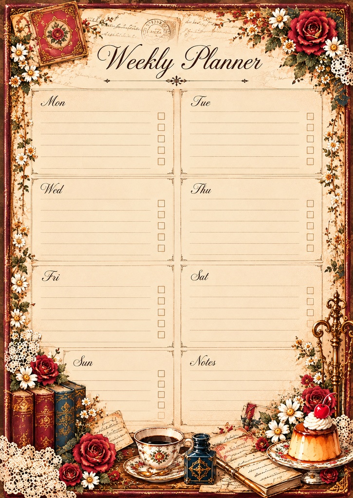 Antique Café|Vintage Digital Planner & Stickers Bundle