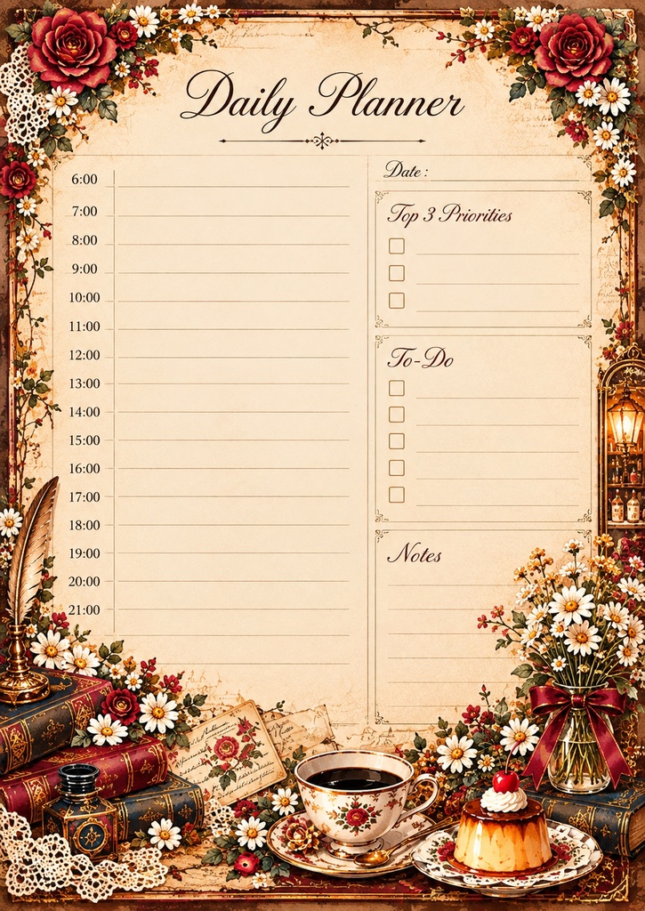 Antique Café|Vintage Digital Planner & Stickers Bundle