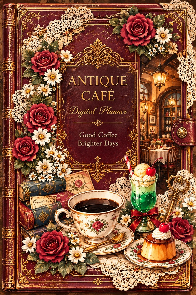 Antique Café｜Vintage Digital Planner & Stickers Bundle