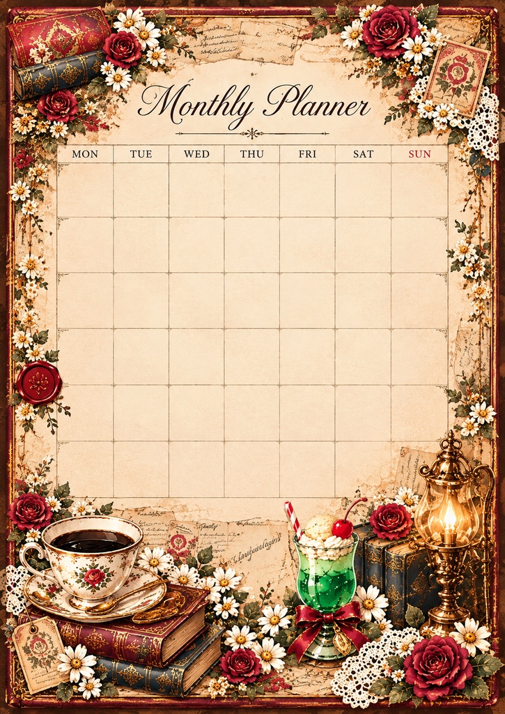 Antique Café|Vintage Digital Planner & Stickers Bundle