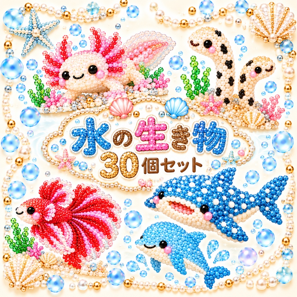 かわいい水の生き物素材30個セット【無料版5個あり】　水族館　海の生き物　川の生き物　魚　デジタル素材　自由研究　SNS素材　デザイン　イラスト　Canva