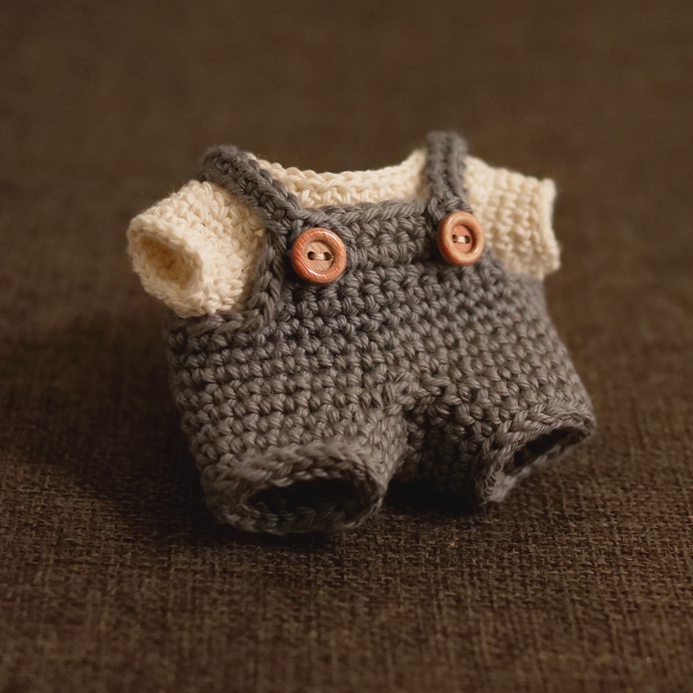 【ぬい服】かぎ針編みサロペット〈 Charcoal 〉